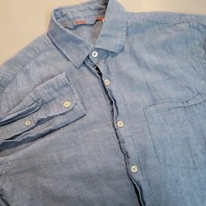 Boden Blue Chambray Linen Blend Button Down Shirt Mens Medium Long Sleeve Pocket